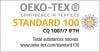 STANDARD 100 certificat délivré par OEKO-TEX - Accréditation N° CQ 1007/7. Garantit l'absence de substances nocives ou pouvant présenter un risque pour la santé et l'environnement.